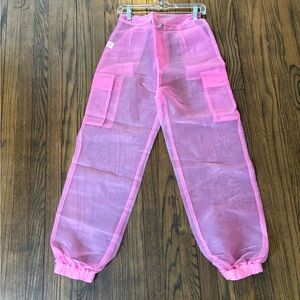 Pink Sheer Cargo Jogger Pants - women